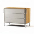 Modern three-drawer storage cabinet in gray and oak with metal legs 80 x 40 x 60cm