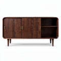 Wooden media console cabinet with sliding doors and open shelf 150 x 45 x 80cm