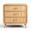 Bamboo three-drawer nightstand with textured front and tapered legs
