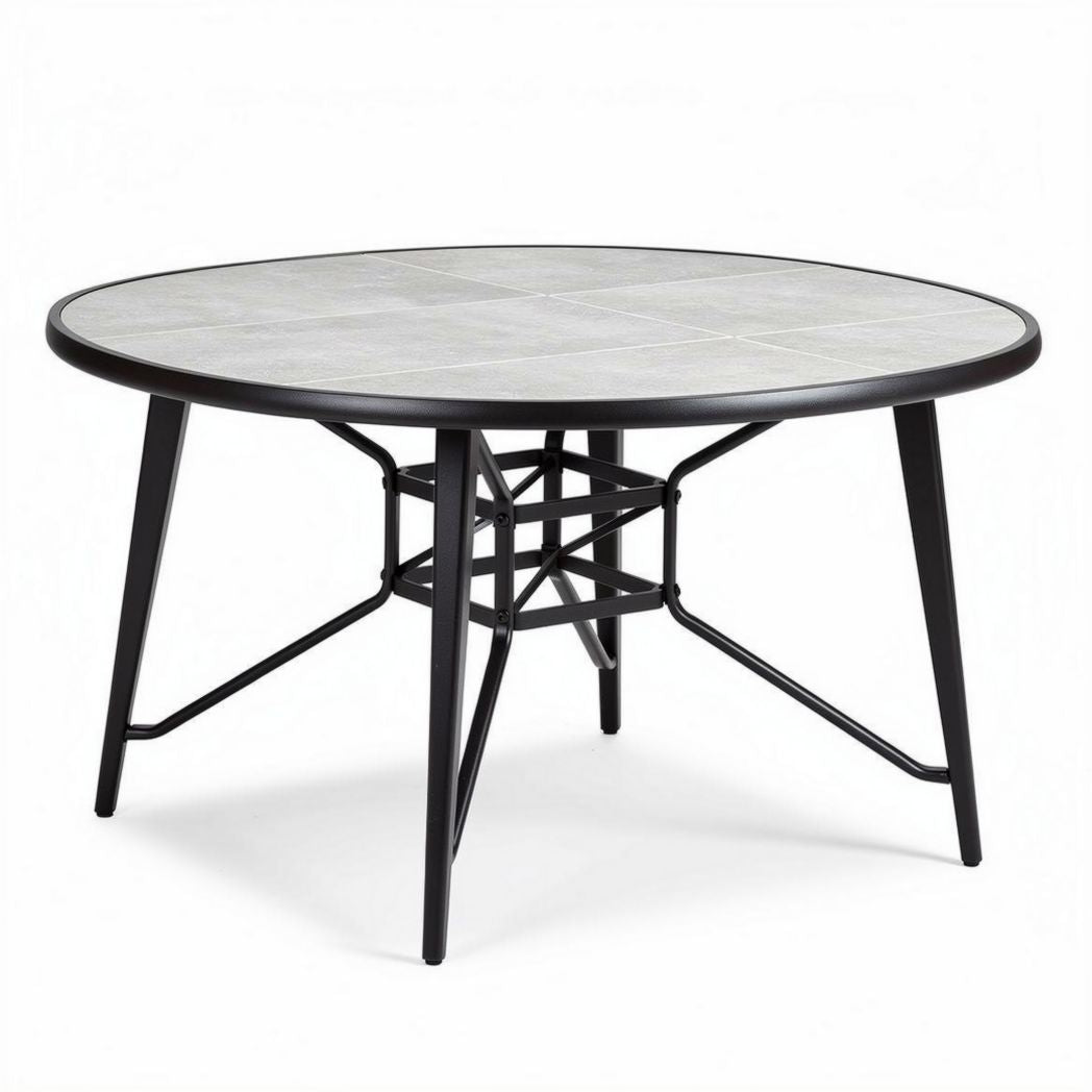 Round dining table with ceramic top and metal frame 120 x 120 x 75cm