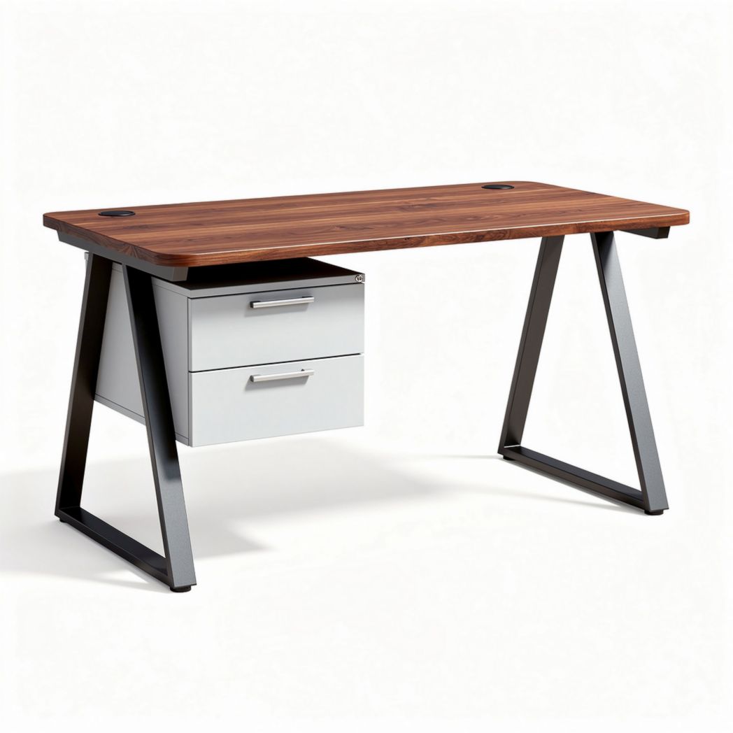 Wooden desk with metal legs and two drawers 150 x 70 x 75cm