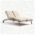 Double chaise lounge with adjustable backrest and aluminum frame in beige fabric