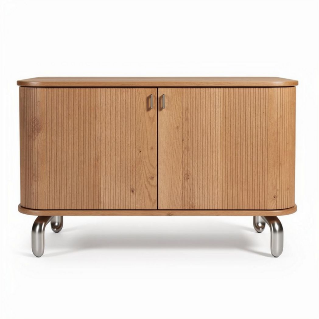 Wooden sideboard with metal legs and two doors 60 x 40 x 70cm