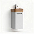 Wall-mounted ceramic sink with bamboo countertop and faucet 25 x 15 x 50cm