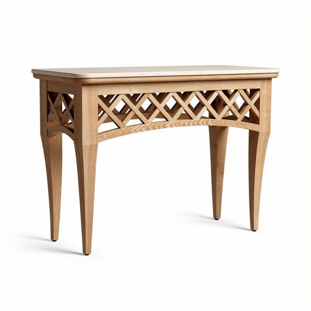 Wooden console table with marble top and arches design 120 x 40 x 75cm