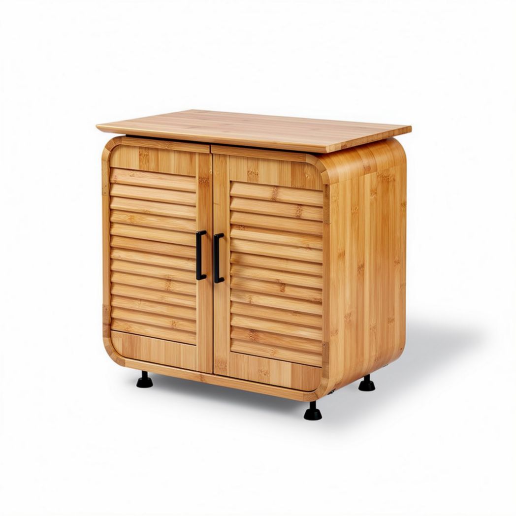 Bamboo storage cabinet with sliding doors and a natural finish 80 x 40 x 70cm