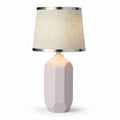 Geometric table lamp with fabric shade in soft pink color 25 x 25 x 40cm