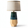 Ceramic table lamp with linen shade in green and beige 30 x 20 x 50cm