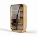 White storage cabinet with glass doors and adjustable shelves 70 x 35 x 150cm