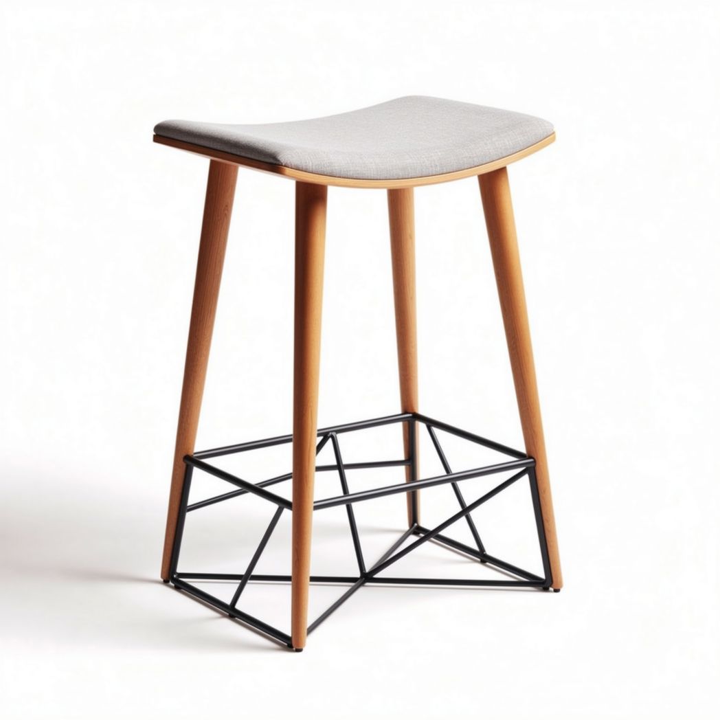 Fabric upholstered bar stool with wood legs and metal base 40 x 40 x 75cm