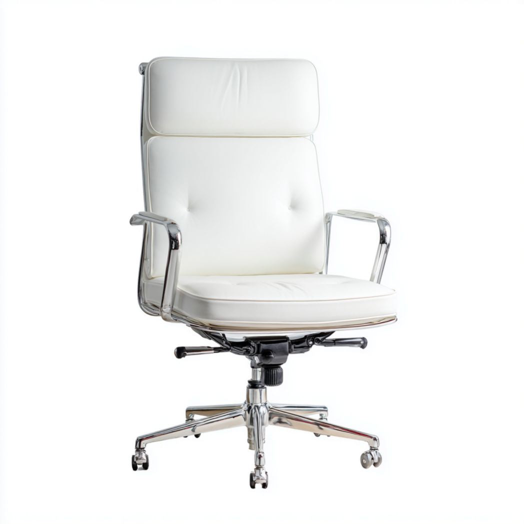 Mesh office chair with cream cushion seat height adjustable swivel design