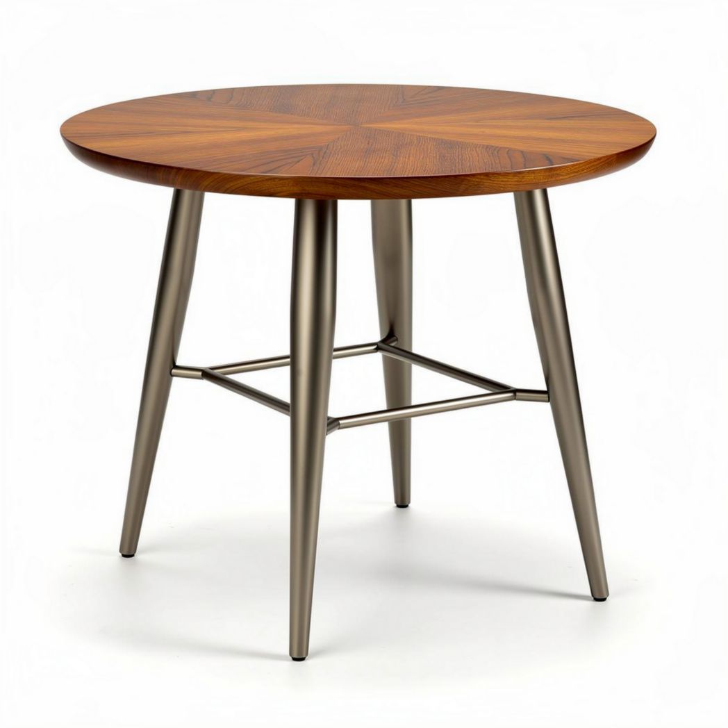 Round wooden dining table with black metal legs 80 x 80 x 75cm