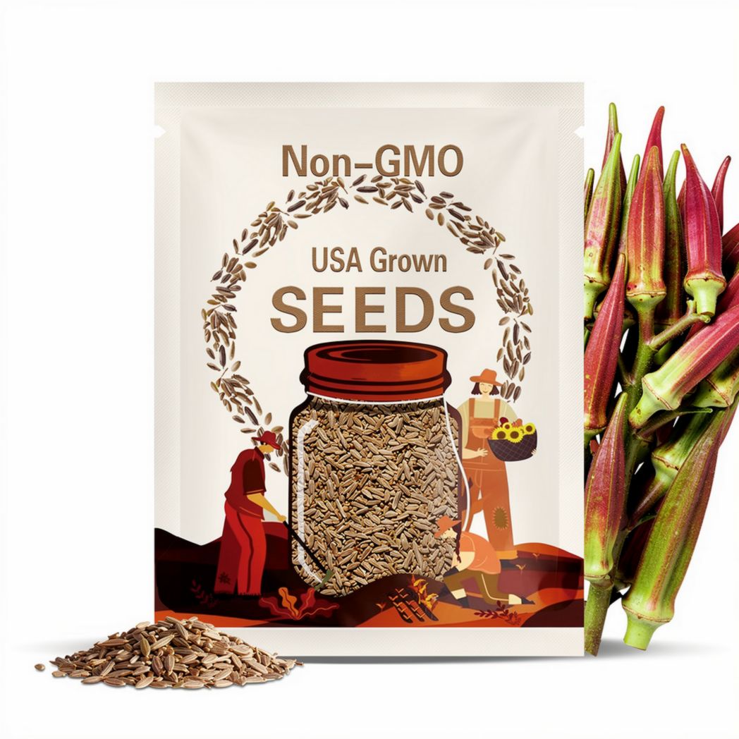Hill Country Red Okra Seeds - Heirloom Seeds, Southern Texas Okra, Early Harvest, High Yield, Heat Tolerant, Abelmoschus Esculentus, Non-GMO
